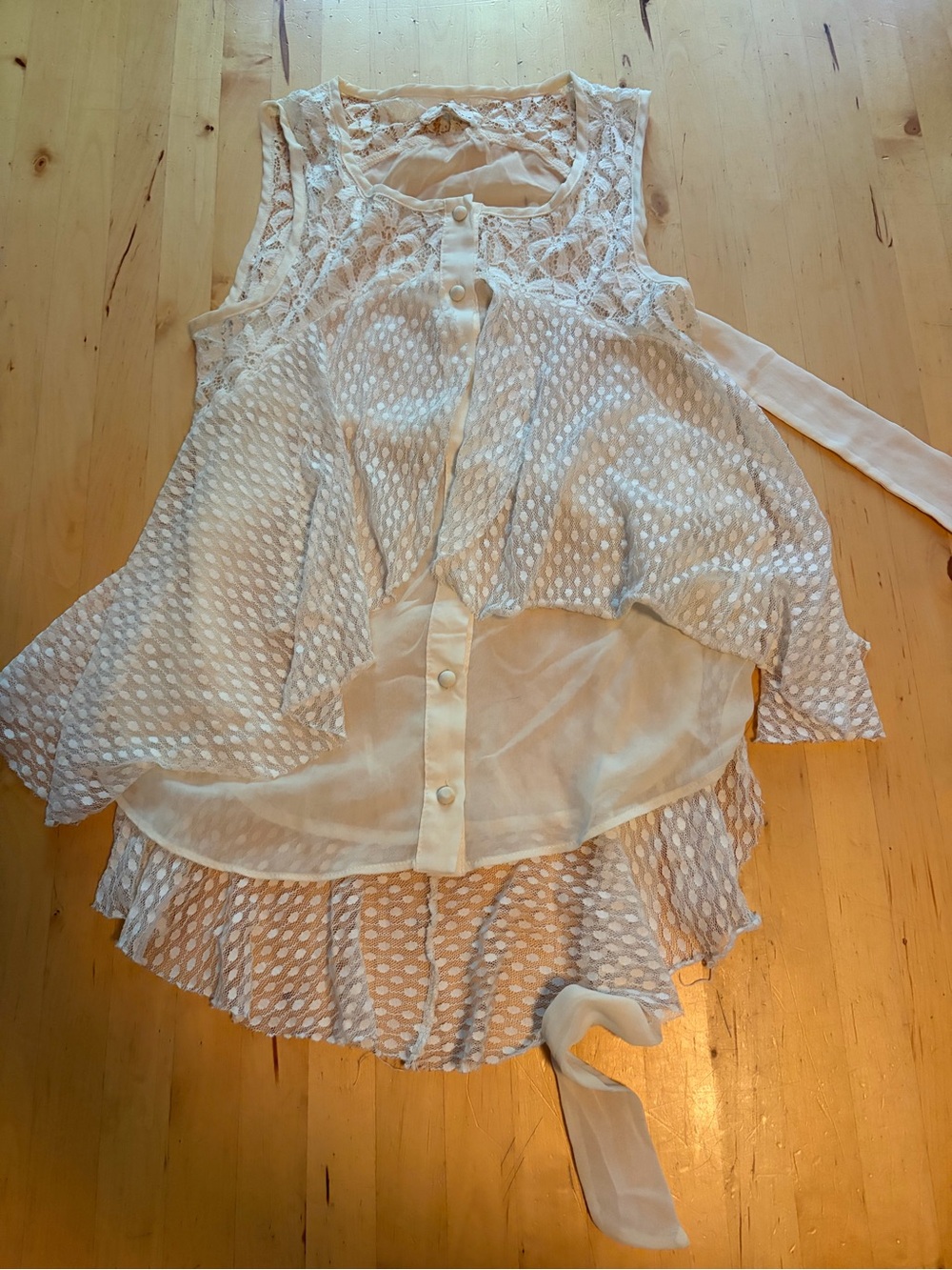 A'Reve Sheer Lace Trim Ivory Camisole